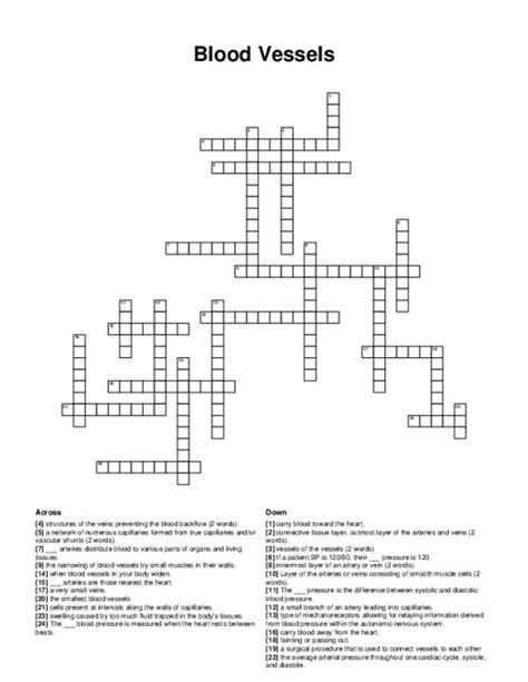 crossword clue blood vessels|venin blood vessel crossword.